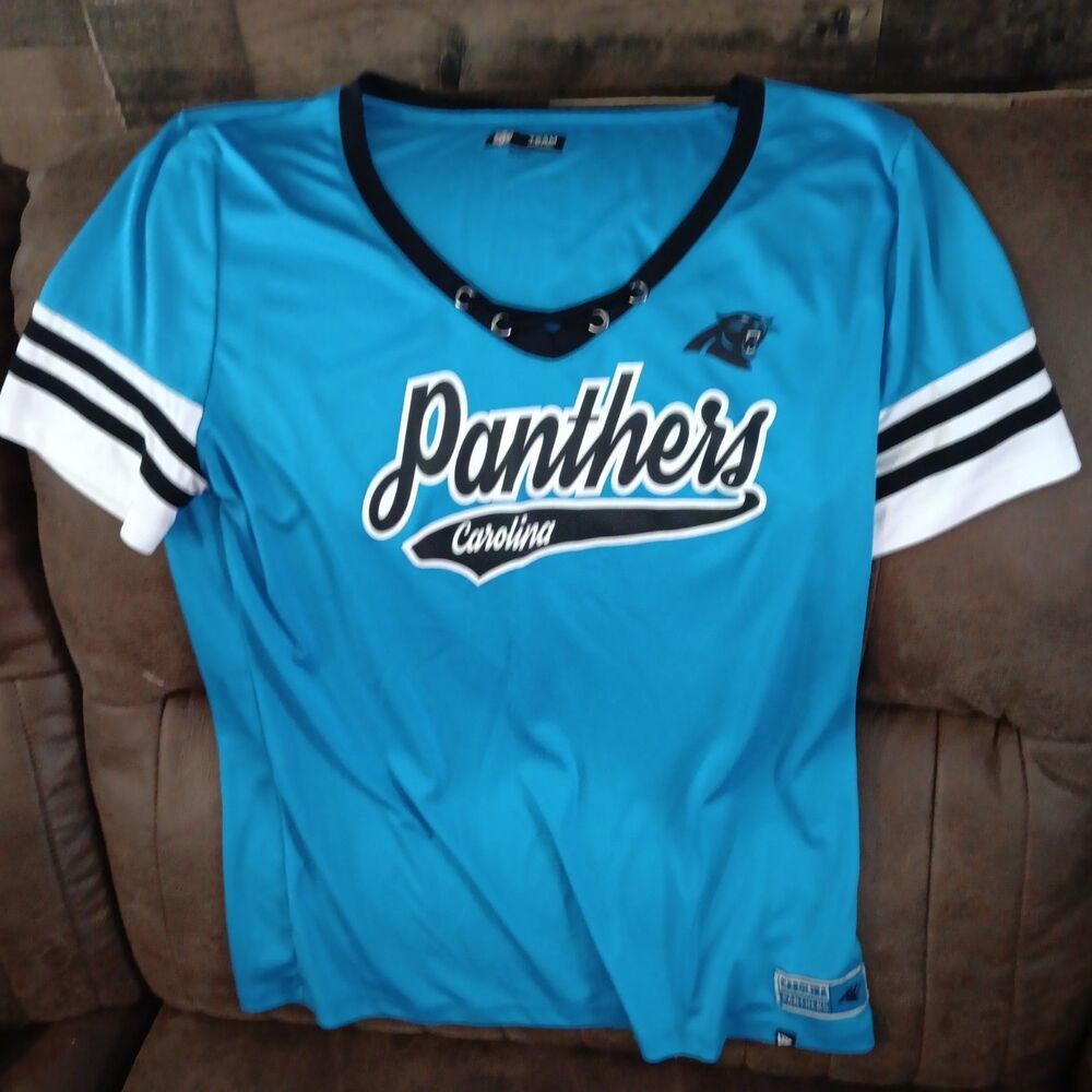 Carolina Panthers NFL Team Apparel PANTHERS V-Neck Tshirt Women's L Short Sleeve